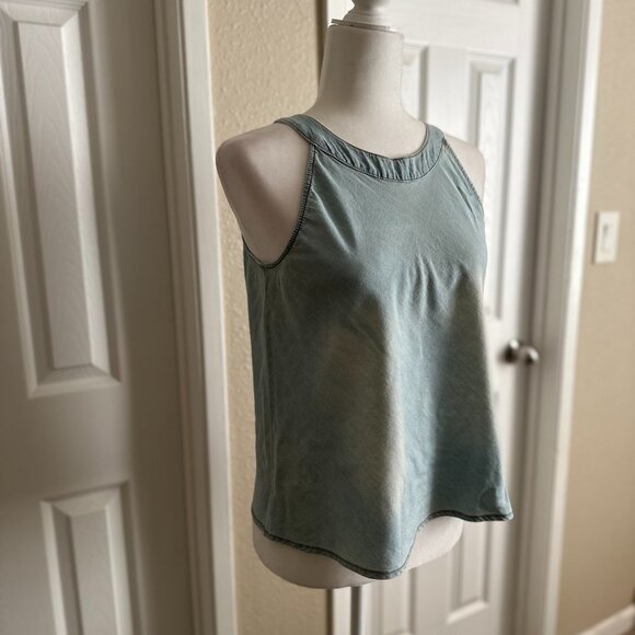 Vanilla Star Tops - Vanilla Star Chambray Denim Sleeveless Tank Top Keyhole Back Blue Green Size M